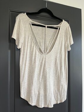 Papermoon Beige Open Back Strappy Short Sleeve Top Sz S | Soft Stretchy Tee